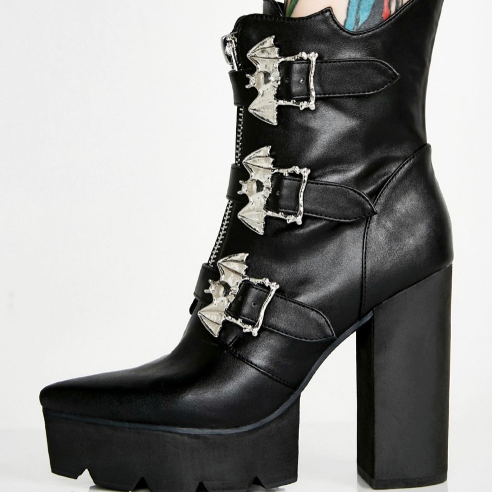 Coven Supreme Platform Booties, Halloween Vampire Bats Goth From Dolls Kill.